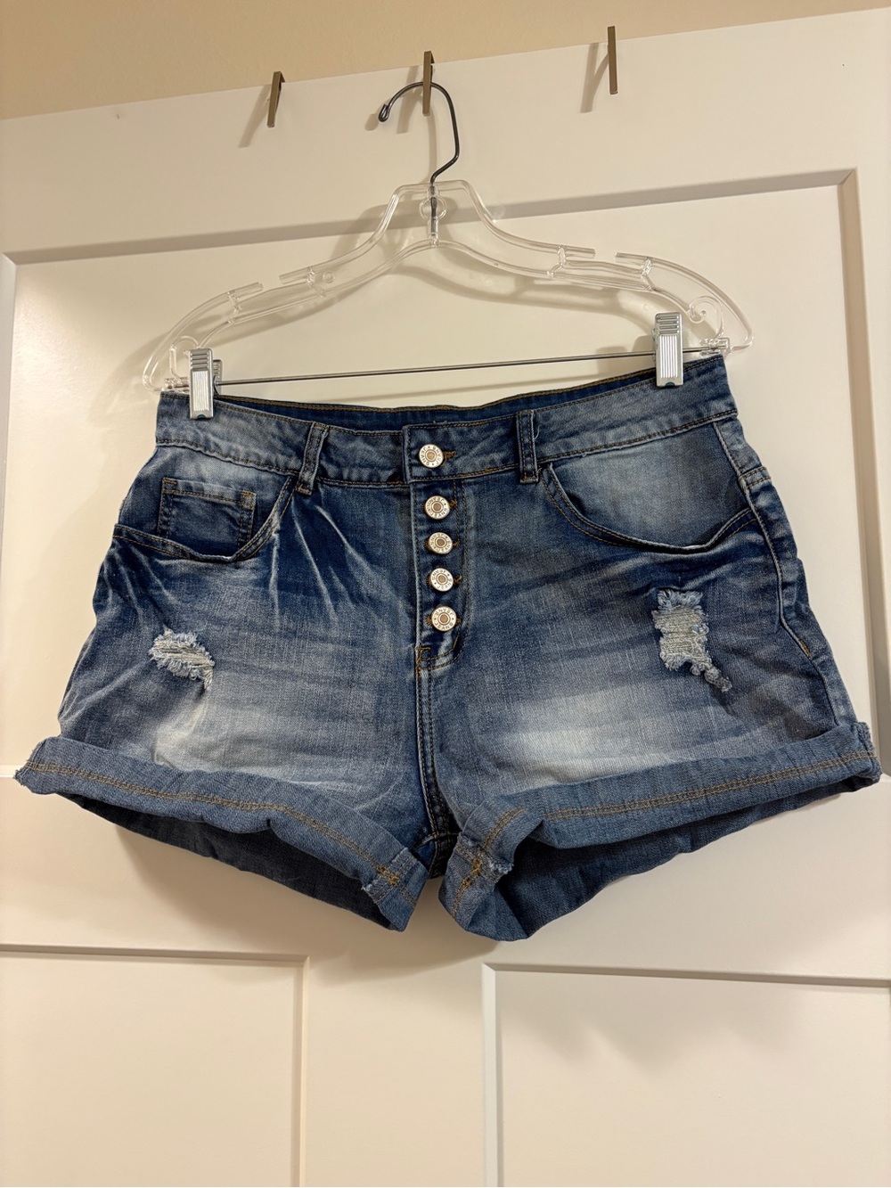 Women's High-Rise Distressed Denim Shorts - Blue